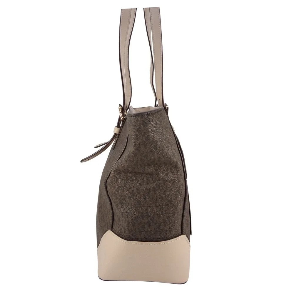 Michael‎ Kors Aria Large Jet Set Travel Brown MK Logo Tote Bag Powder Blush Trim